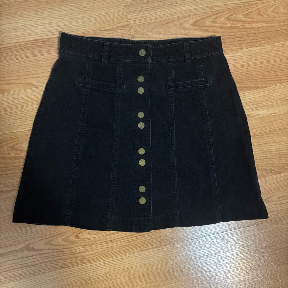Black Button-Front Corduroy Skirt